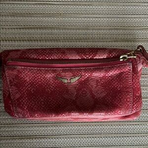 Zadig & Voltaire Burgundy Snakeskin Textured Handbag